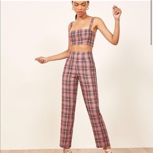 Reformation plaid pink two-piece set - crop tank with high waisted pant